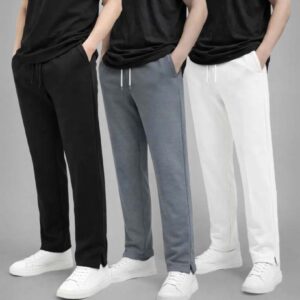3 Pcs Comboo Solid Low Cut Baggy Joggers - White, Black & Ass