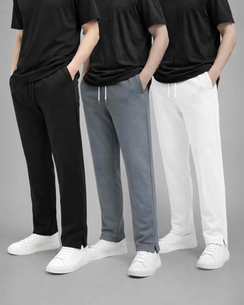 3 Pcs Comboo Solid Low Cut Baggy Joggers - White, Black & Ass