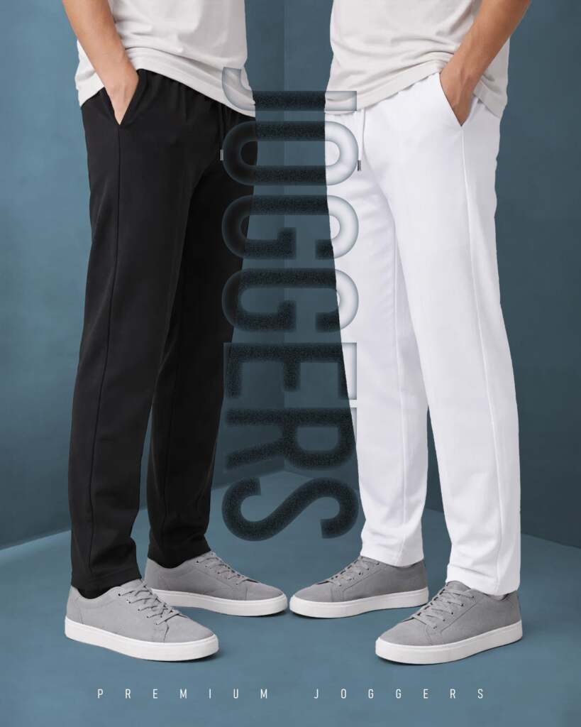 2 Pcs Comboo Solid Low Cut Baggy Joggers - White & Black