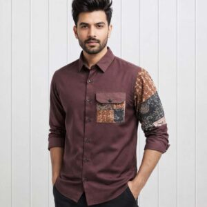 Premium China Fabric Designer Shirt-Coffee