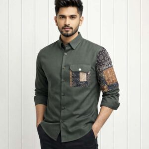 Premium China Fabric Designer Shirt-Black