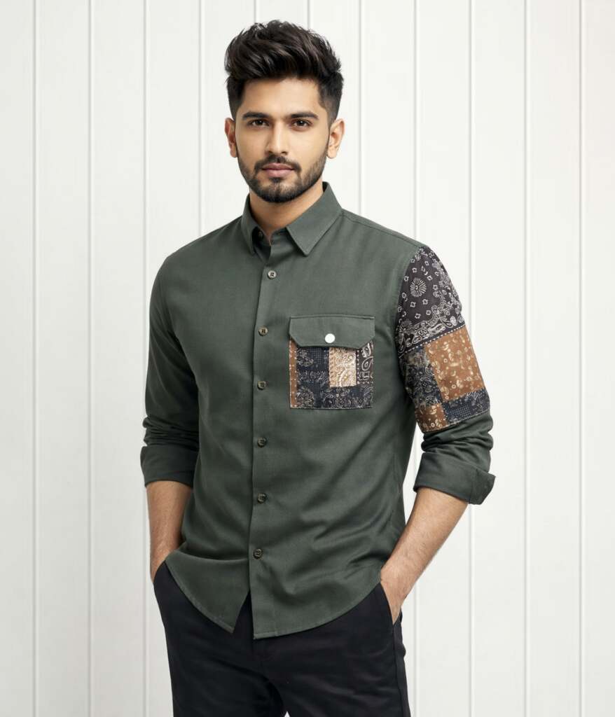 Premium China Fabric Designer Shirt-Black